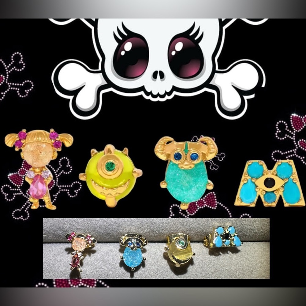 14K Gold Disney Pixar Monsters Inc Theme Earrings Mismatch Asymmetrical
